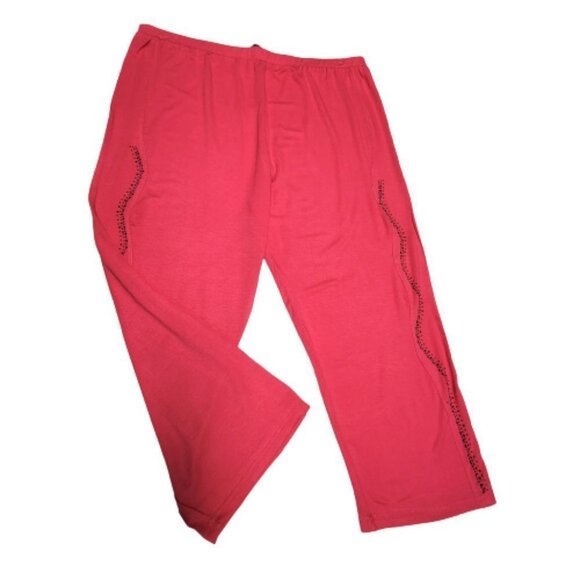 𝅺FUCHSIA Pink Elastic Waist Cotton Poly Capri Pants with Sequin Accents  L/XL - Picture 1 of 9